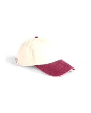 La casquette bicolore en naturel et rouge, avec une licorne d'Alma