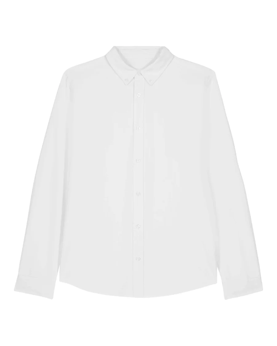 La chemise Oxford homme en blanc, avec une licorne d'Alma brodée ou en transfert DTF