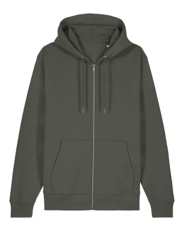 Le gilet zippé à capuche en kaki, avec une licorne d'Alma