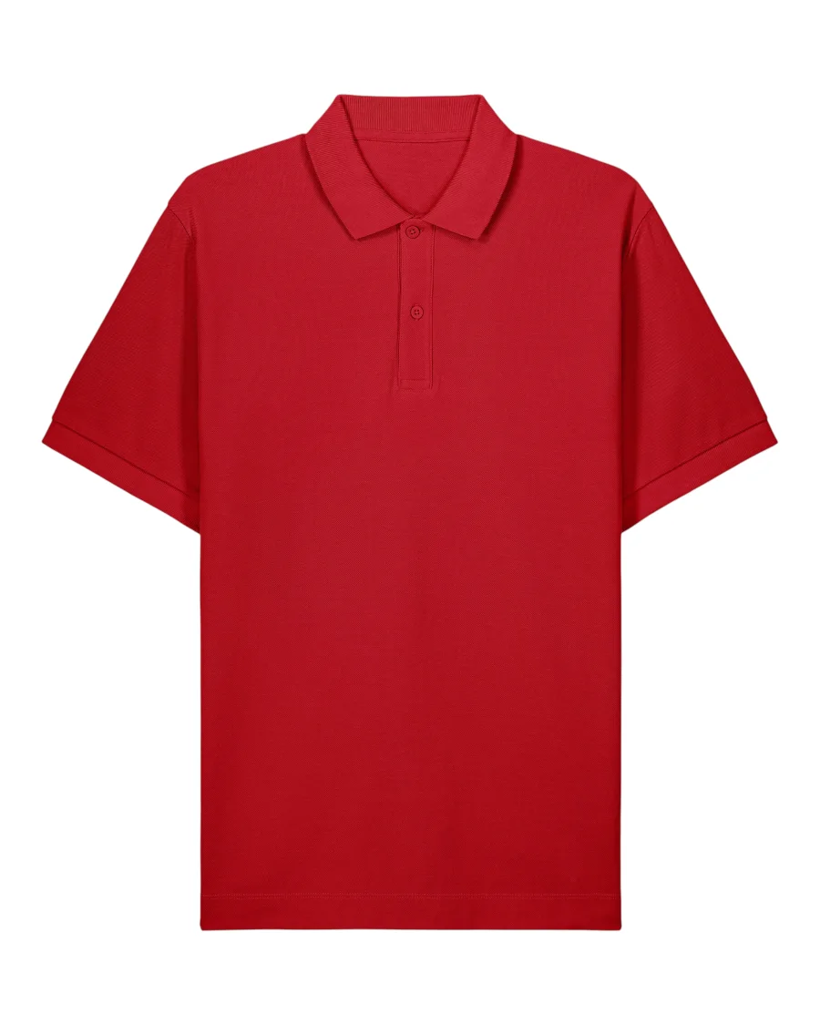 Le polo en rouge passion, avec une licorne d'Alma brodée ou en transfert DTF