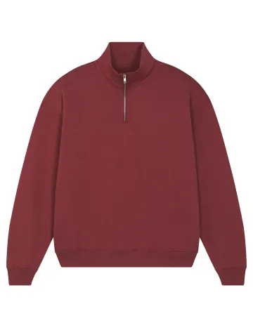 Le pull col zippé oversize en terre rouge, avec une licorne d'Alma