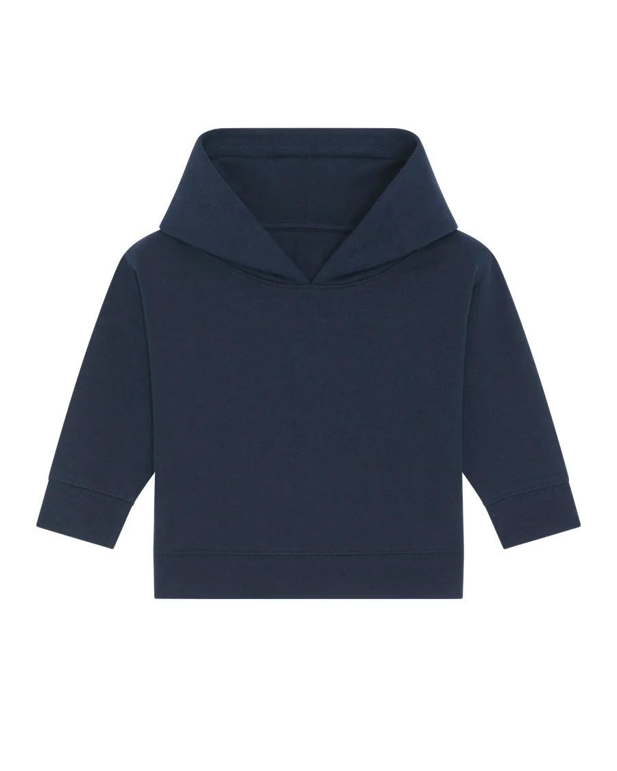 Le sweat à capuche bébé en bleu marine, avec une licorne d'Alma brodée ou en transfert DTF