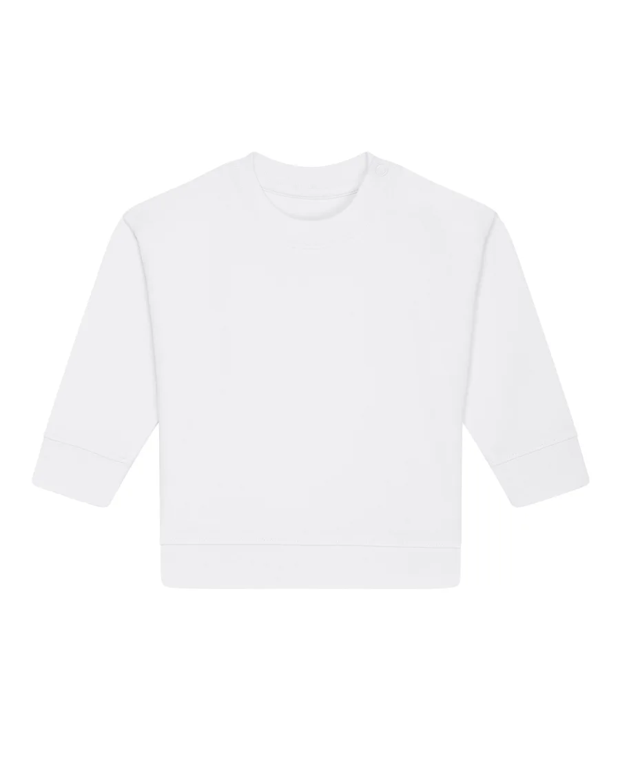 Le sweat bébé en blanc, avec une licorne d'Alma brodée ou en transfert DTF