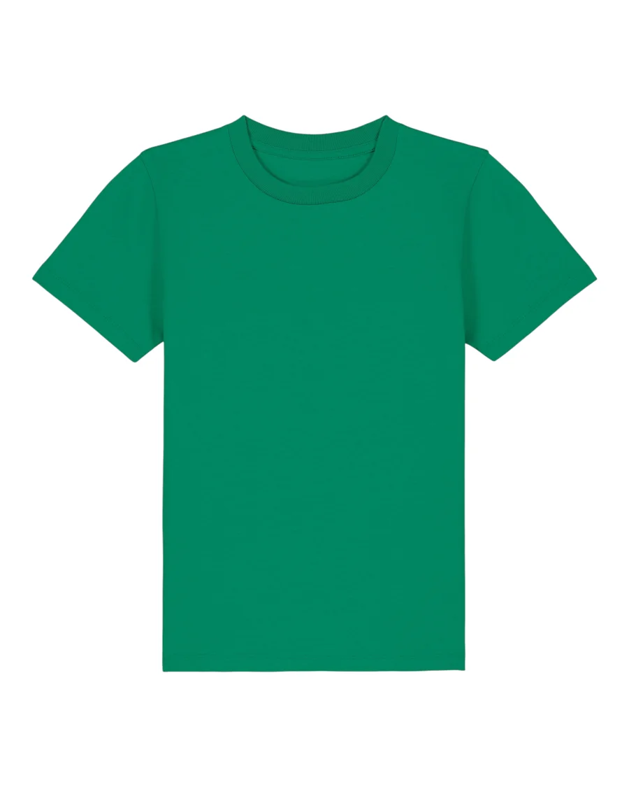 Le tee-shirt enfant en vert prairie, avec une licorne d'Alma brodée ou en transfert DTF