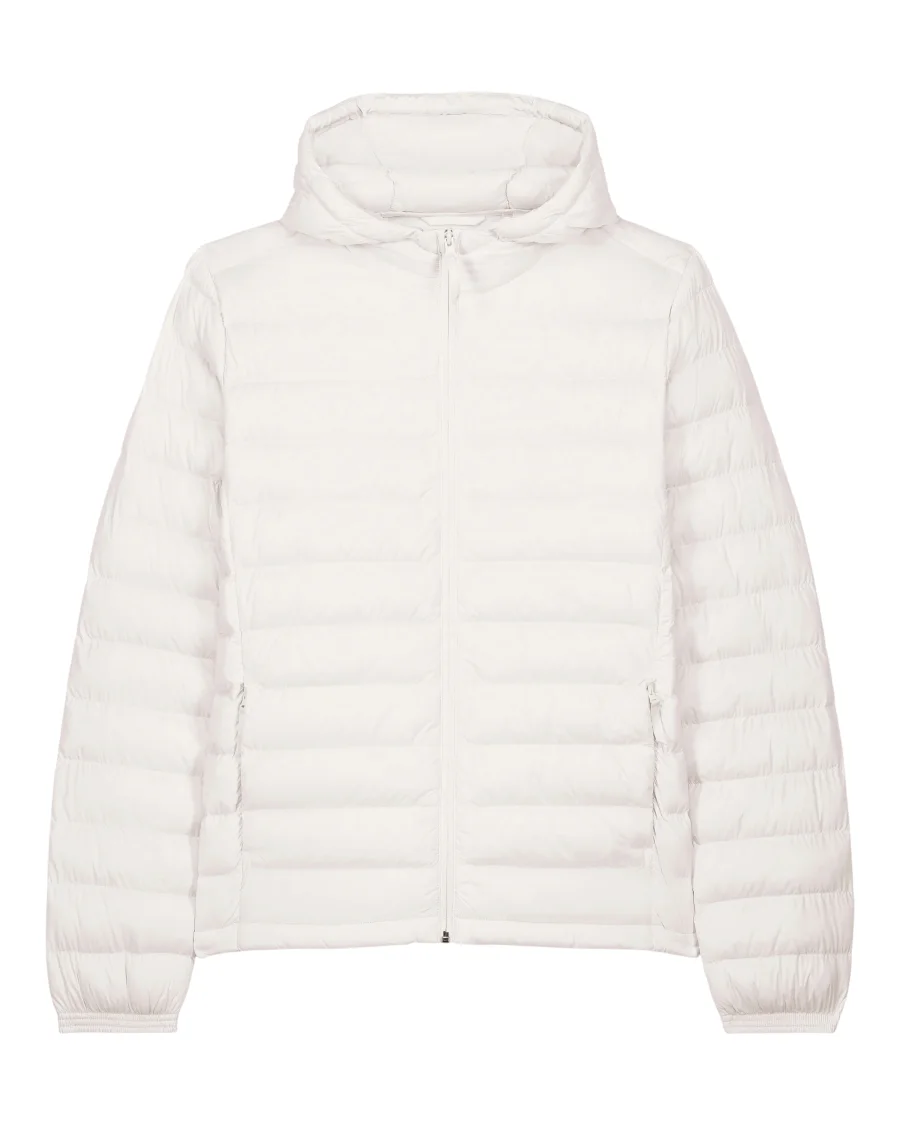 La veste matelassée homme en blanc cassé, avec une licorne d'Alma brodée ou en transfert DTF