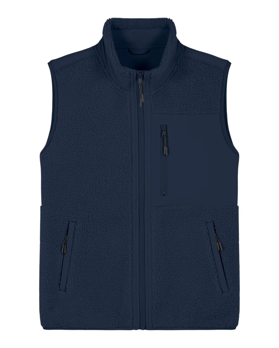 La veste sherpa sans manches en bleu marine, avec une licorne d'Alma brodée ou en transfert DTF